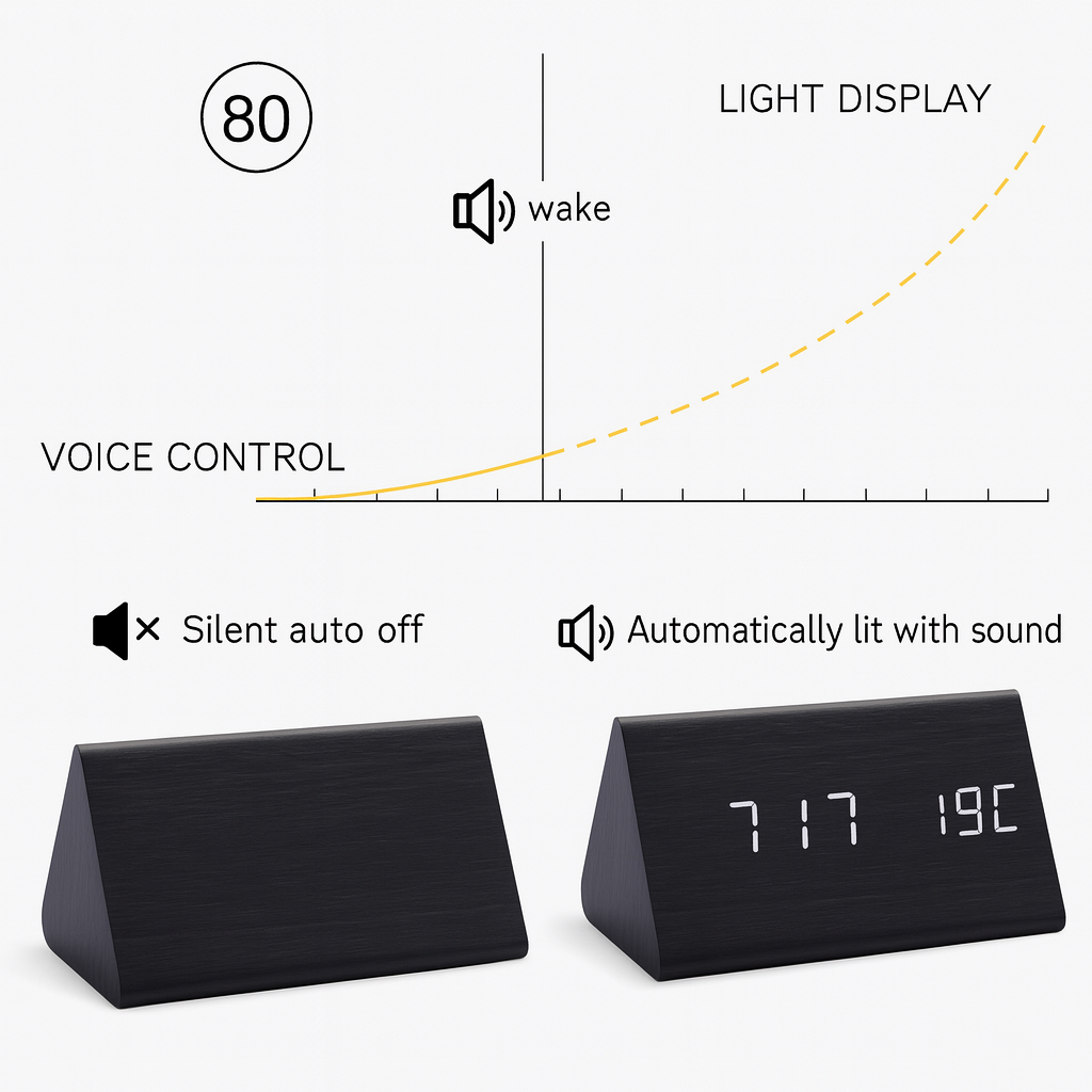 Digital alarm clock made of wood - LED display, voice control, adjustable brightness VexonGear