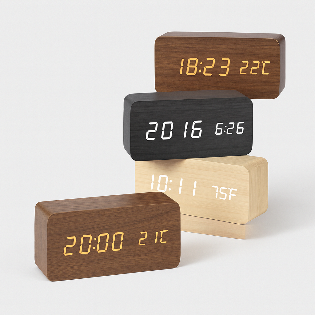 Digital alarm clock made of wood - LED display, voice control, adjustable brightness VexonGear