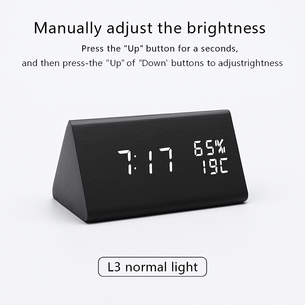 Digital alarm clock made of wood - LED display, voice control, adjustable brightness VexonGear