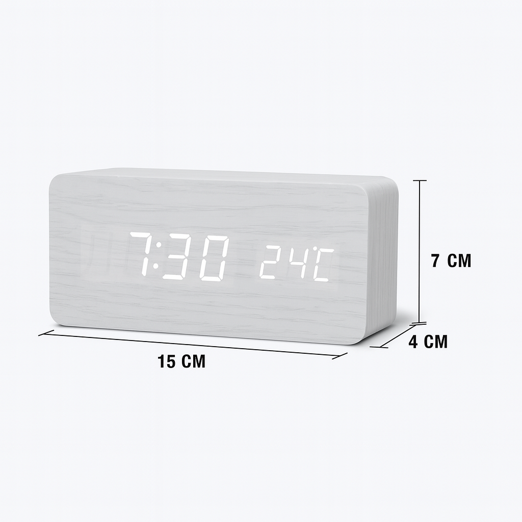 Digital alarm clock made of wood - LED display, voice control, adjustable brightness VexonGear