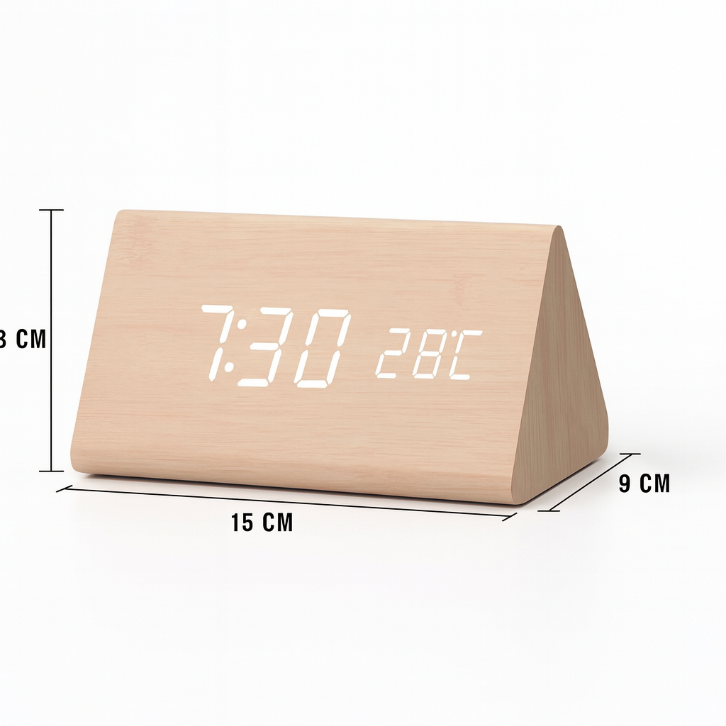 Digital alarm clock made of wood - LED display, voice control, adjustable brightness VexonGear