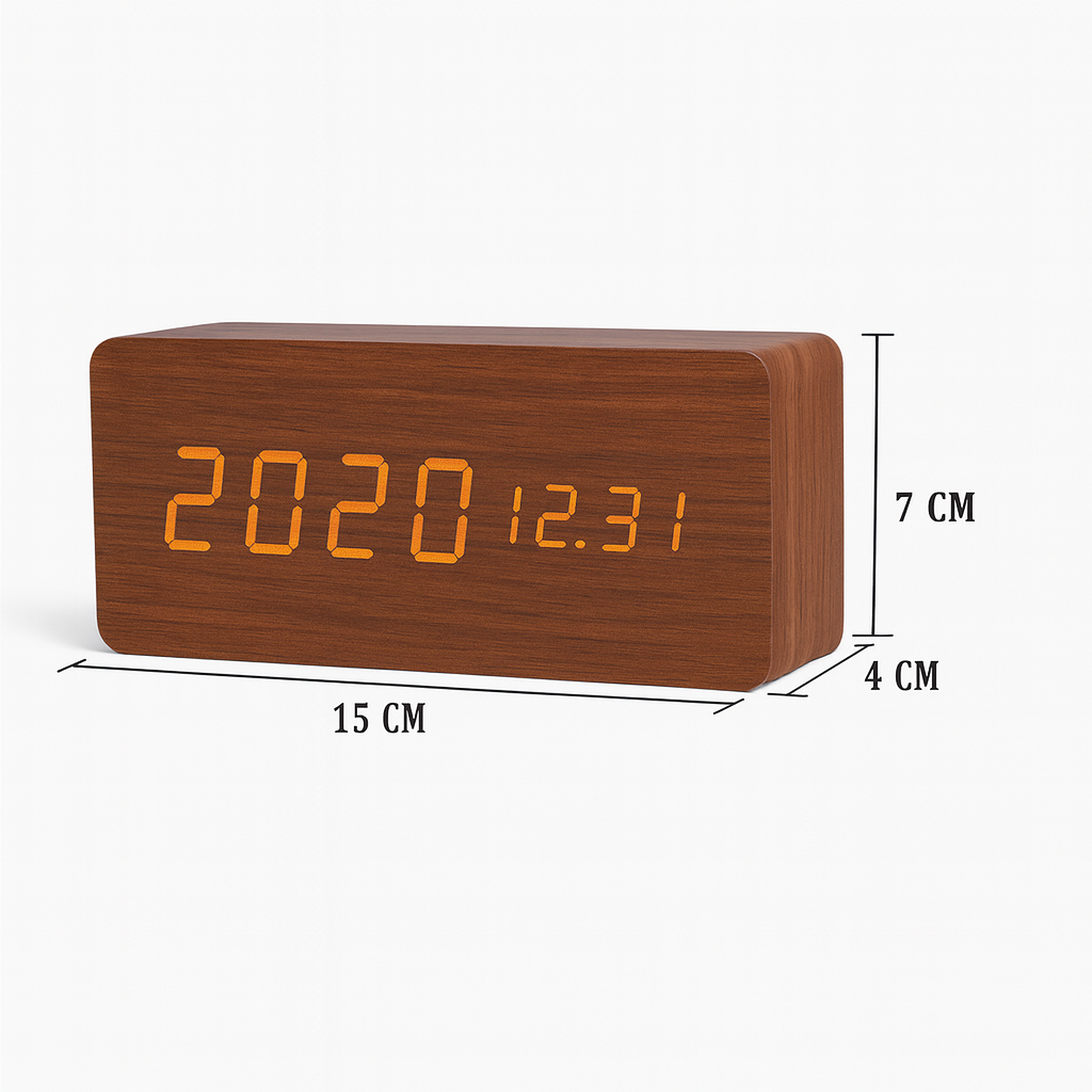Digital alarm clock made of wood - LED display, voice control, adjustable brightness VexonGear