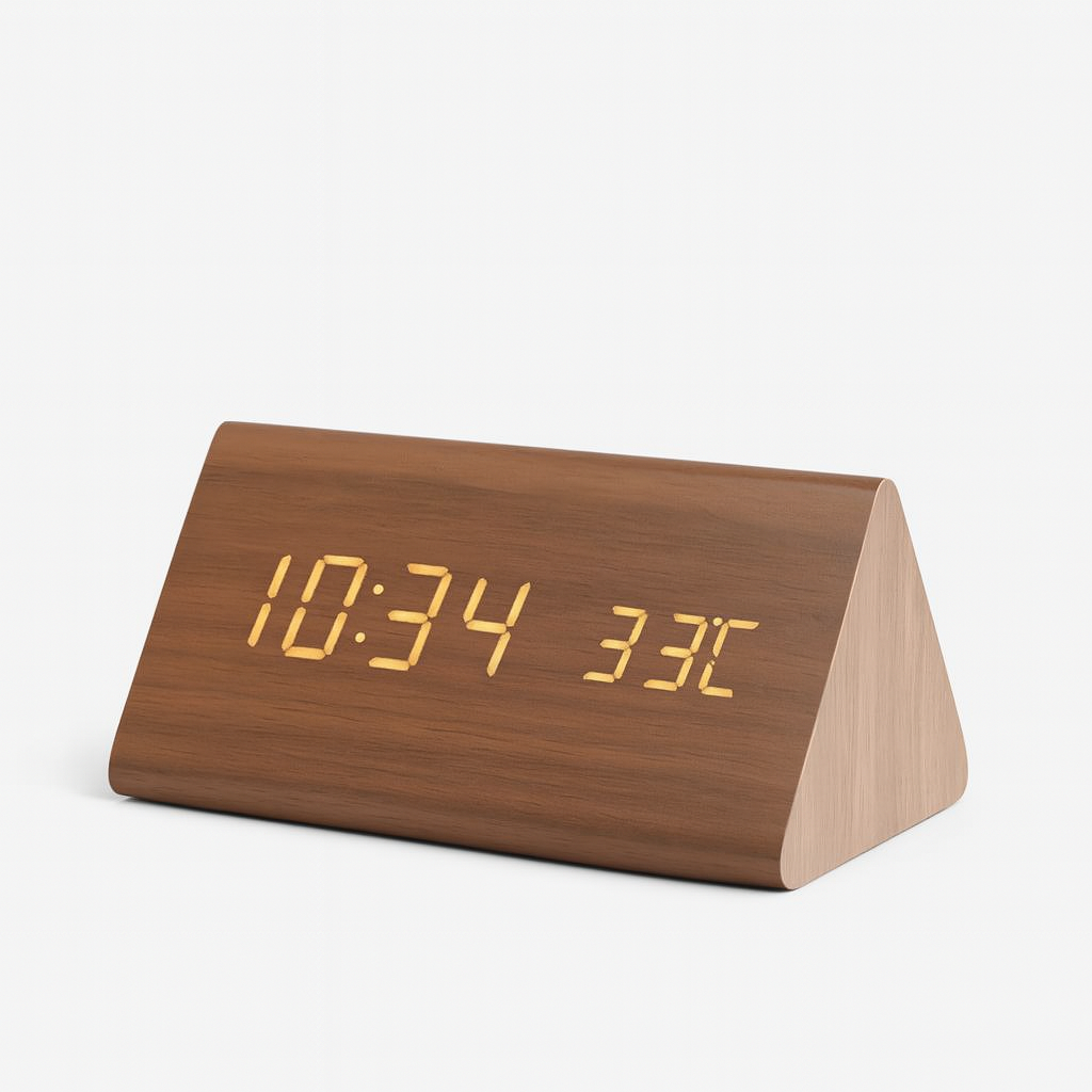 Digital alarm clock made of wood - LED display, voice control, adjustable brightness VexonGear