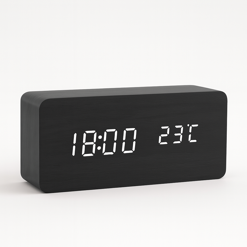 Digital alarm clock made of wood - LED display, voice control, adjustable brightness VexonGear