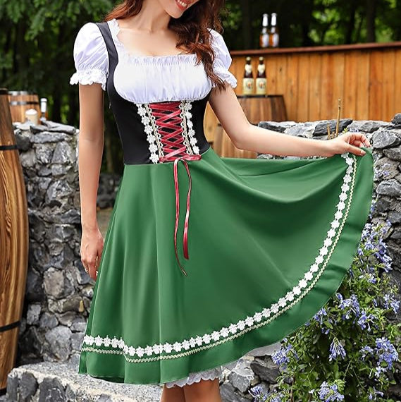 Traditional Dirndl Dress | Bavarian Green with Lace Trim VexonGear