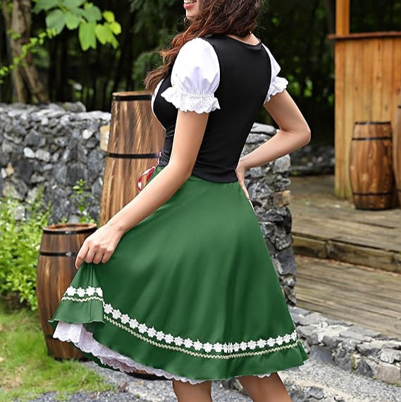 Traditional Dirndl Dress | Bavarian Green with Lace Trim VexonGear
