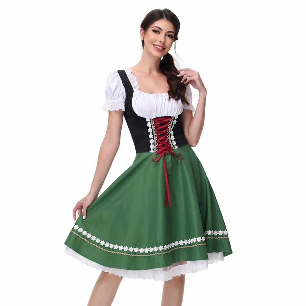 Traditional Dirndl Dress | Bavarian Green with Lace Trim VexonGear