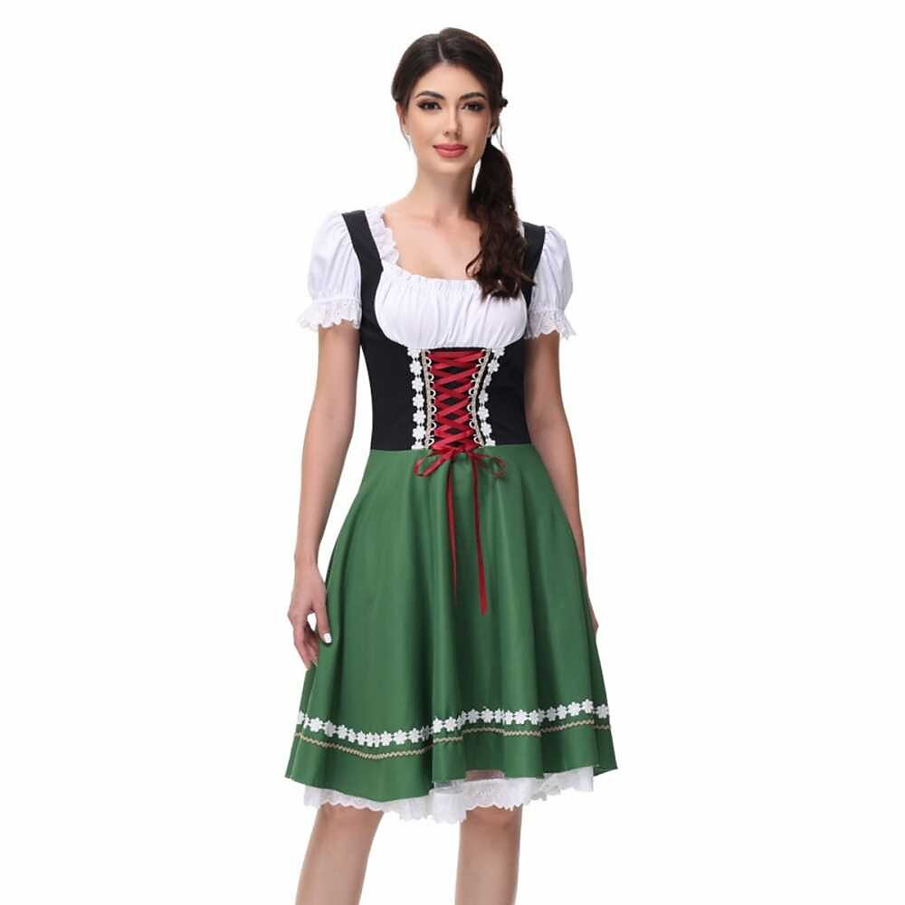 Traditional Dirndl Dress | Bavarian Green with Lace Trim VexonGear