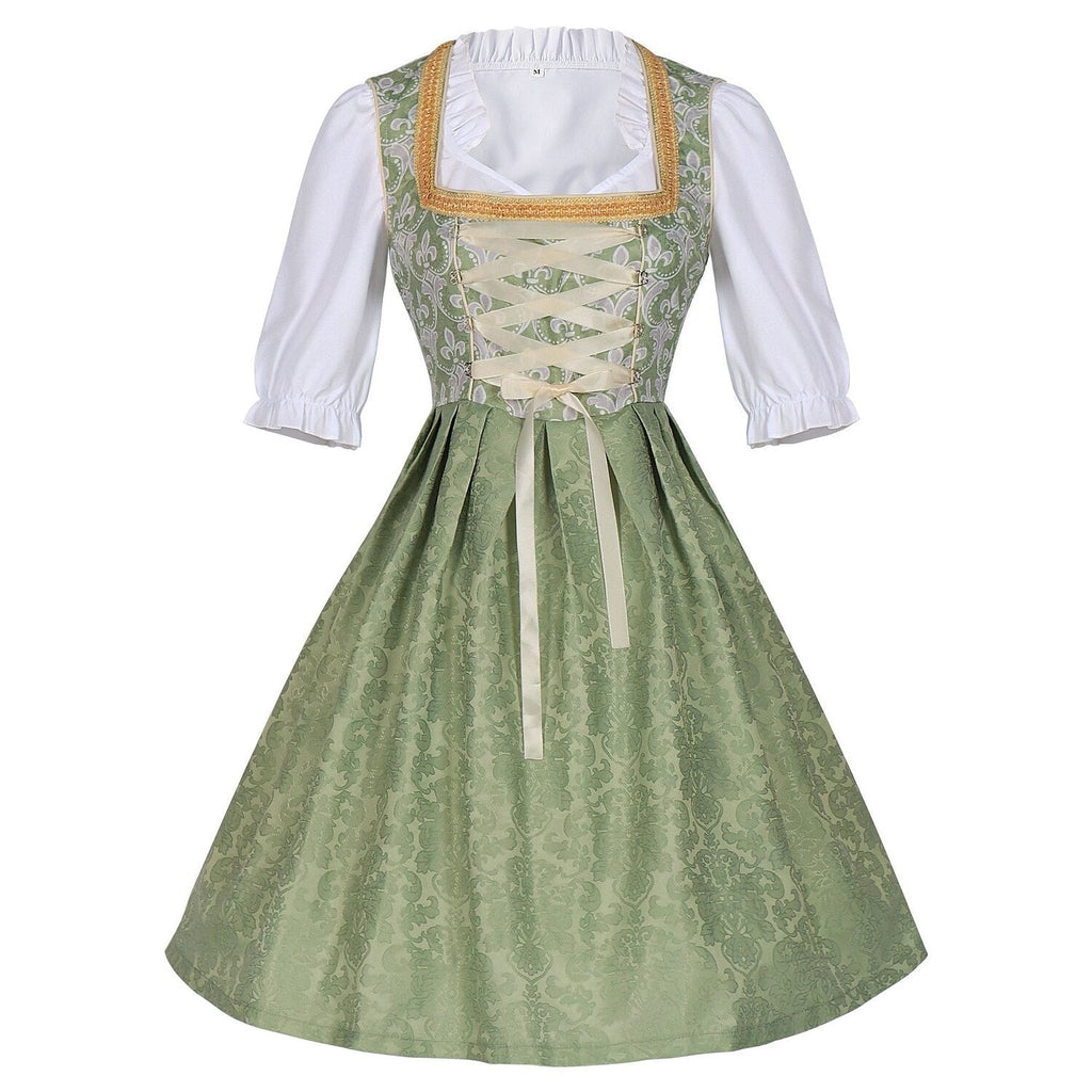 Traditional Dirndl Dress | Sage Green Brocade with Gold Trim VexonGear