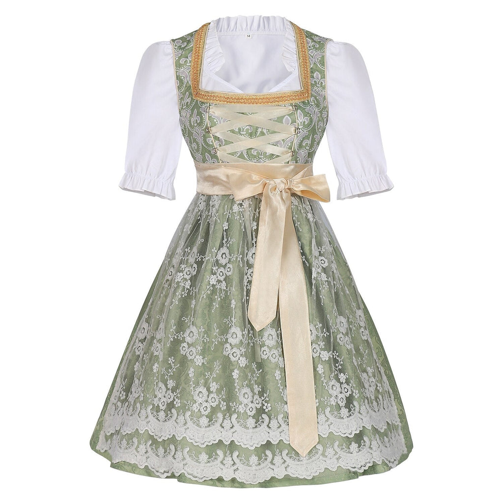 Traditional Dirndl Dress | Sage Green Brocade with Gold Trim VexonGear