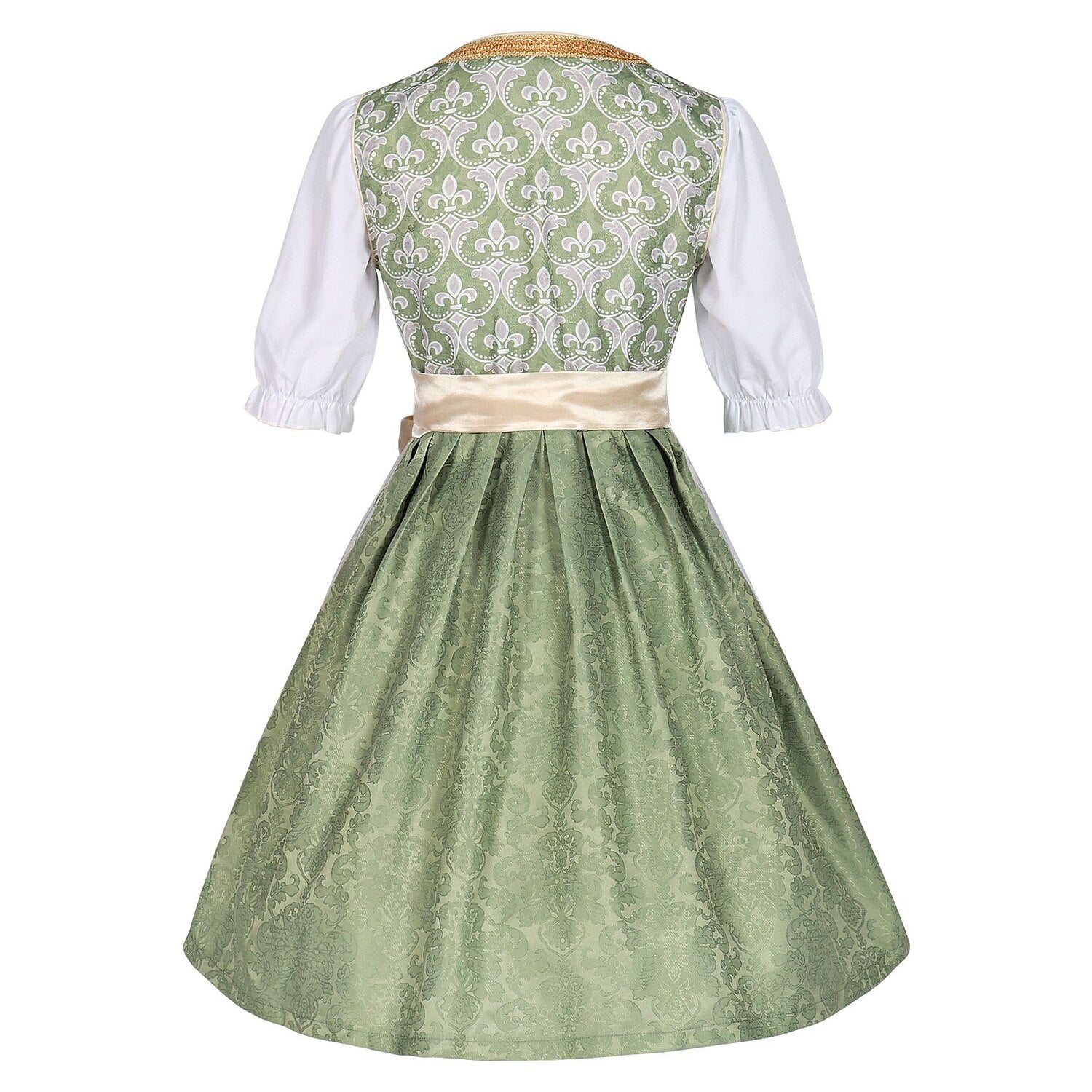 Traditional Dirndl Dress | Sage Green Brocade with Gold Trim VexonGear