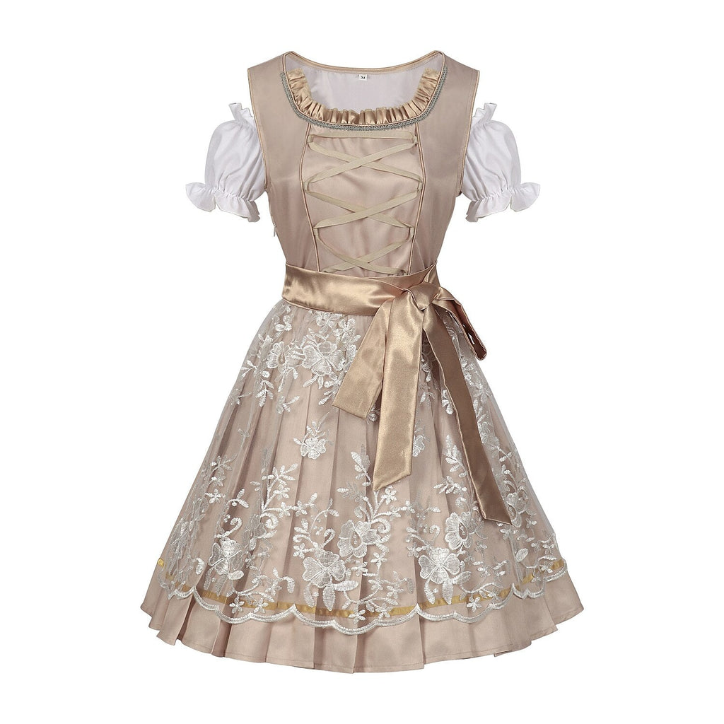 Traditional Dirndl Dress | Sage Green Brocade with Gold Trim VexonGear