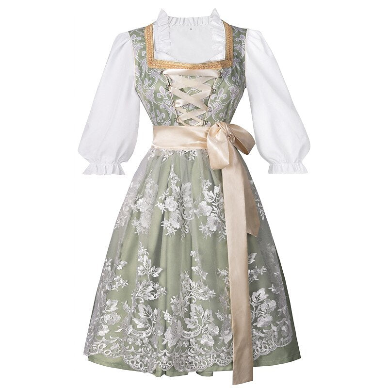Traditional Dirndl Dress | Sage Green Brocade with Gold Trim VexonGear