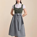 Traditional Dirndl Dress | Olive Green Bodice With Gray Apron VexonGear