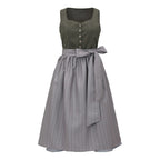 Traditional Dirndl Dress | Olive Green Bodice With Gray Apron VexonGear