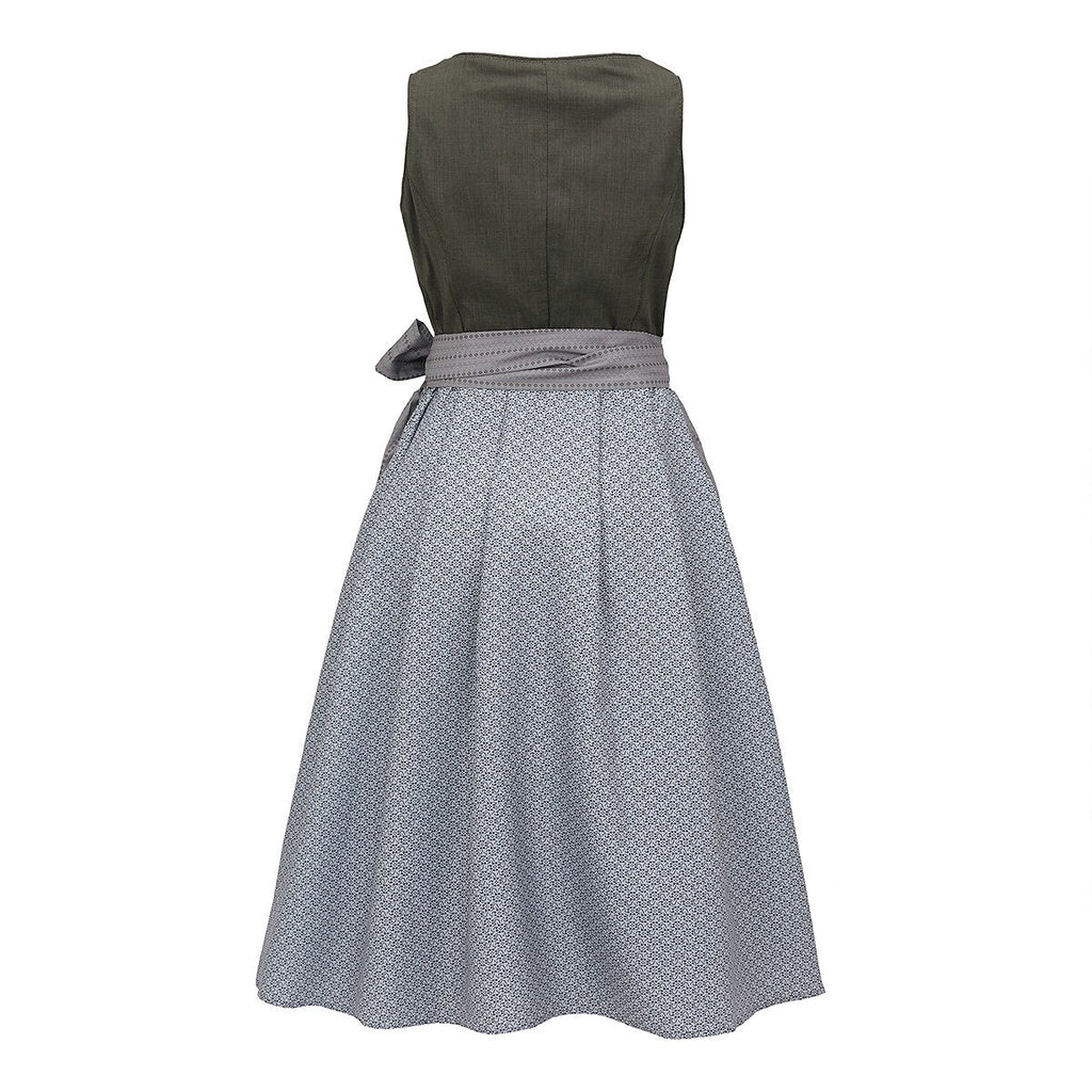 Traditional Dirndl Dress | Olive Green Bodice With Gray Apron VexonGear