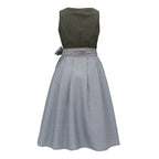Traditional Dirndl Dress | Olive Green Bodice With Gray Apron VexonGear