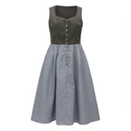 Traditional Dirndl Dress | Olive Green Bodice With Gray Apron VexonGear