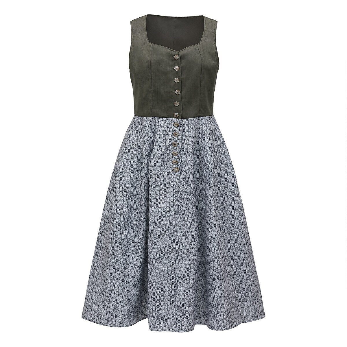 Traditional Dirndl Dress | Olive Green Bodice With Gray Apron VexonGear