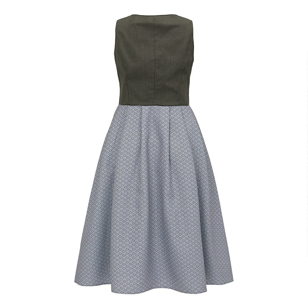 Traditional Dirndl Dress | Olive Green Bodice With Gray Apron VexonGear