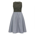 Traditional Dirndl Dress | Olive Green Bodice With Gray Apron VexonGear
