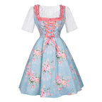 Traditional Dirndl Dress | Floral Pattern with Pink Apron Set VexonGear