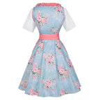 Traditional Dirndl Dress | Floral Pattern with Pink Apron Set VexonGear