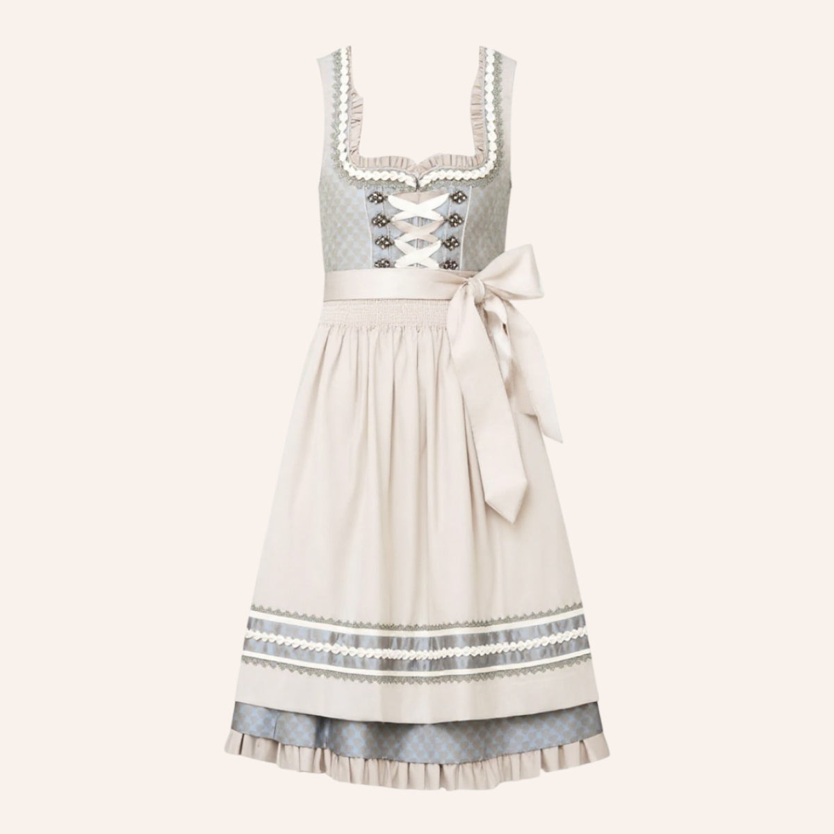 Traditional Dirndl Dress | Grey Floral Pattern with White Apron VexonGear