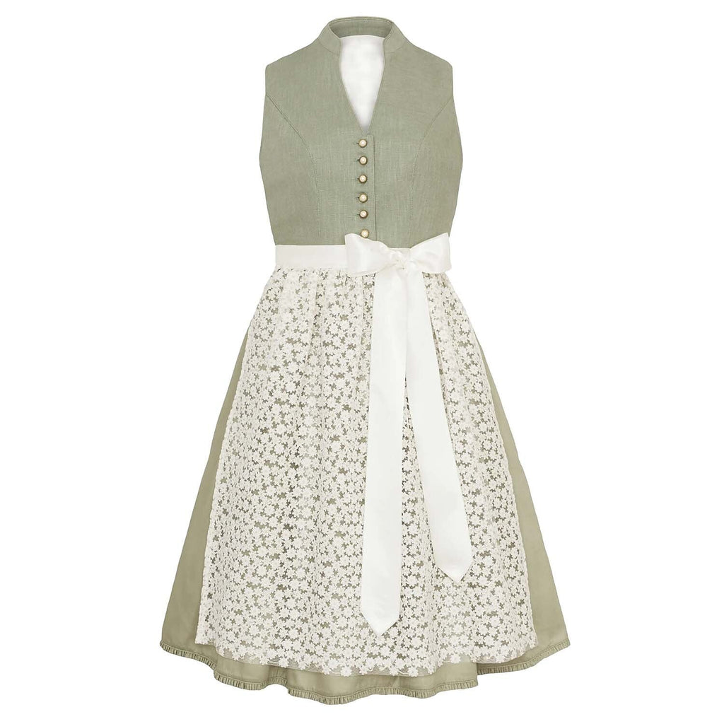Traditional Dirndl Dress | Sage Green with Lace Apron VexonGear