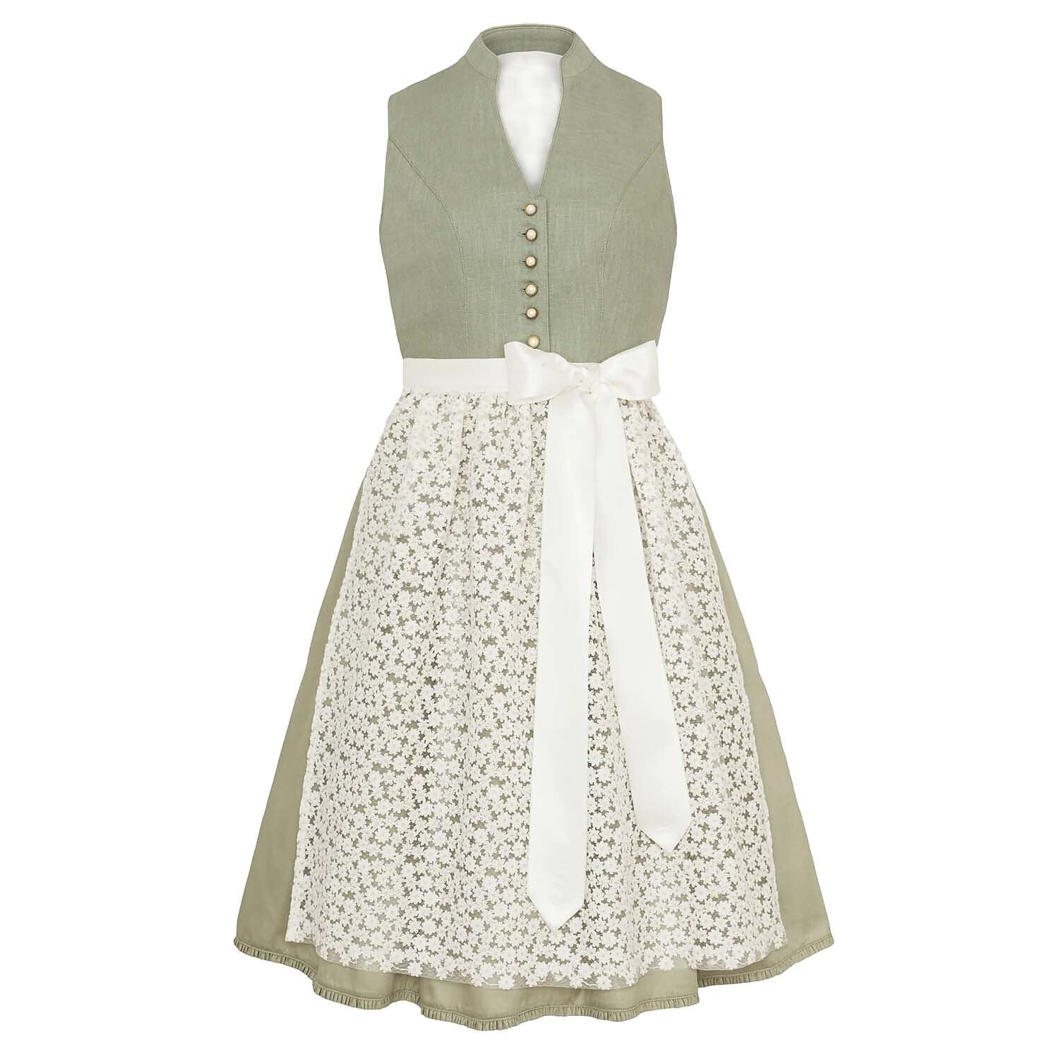 Traditional Dirndl Dress | Sage Green with Lace Apron VexonGear
