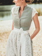 Traditional Dirndl Dress | Sage Green with Lace Apron VexonGear