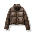 Winter Puffer Jacket | Brown Leather-Look Quilted Design VexonGear