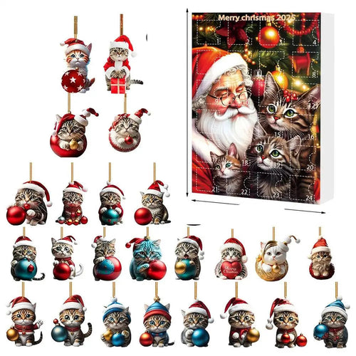 Cat Christmas Ornaments Set | 24 Piece Acrylic Advent Calendar Decorations VexonGear