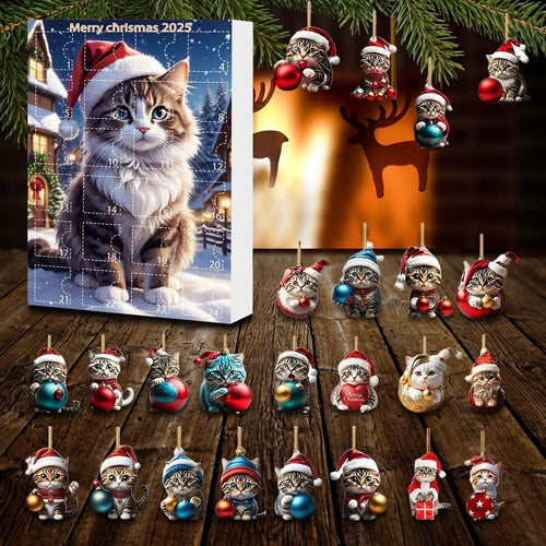Cat Christmas Ornaments Set | 24 Piece Acrylic Advent Calendar Decorations VexonGear