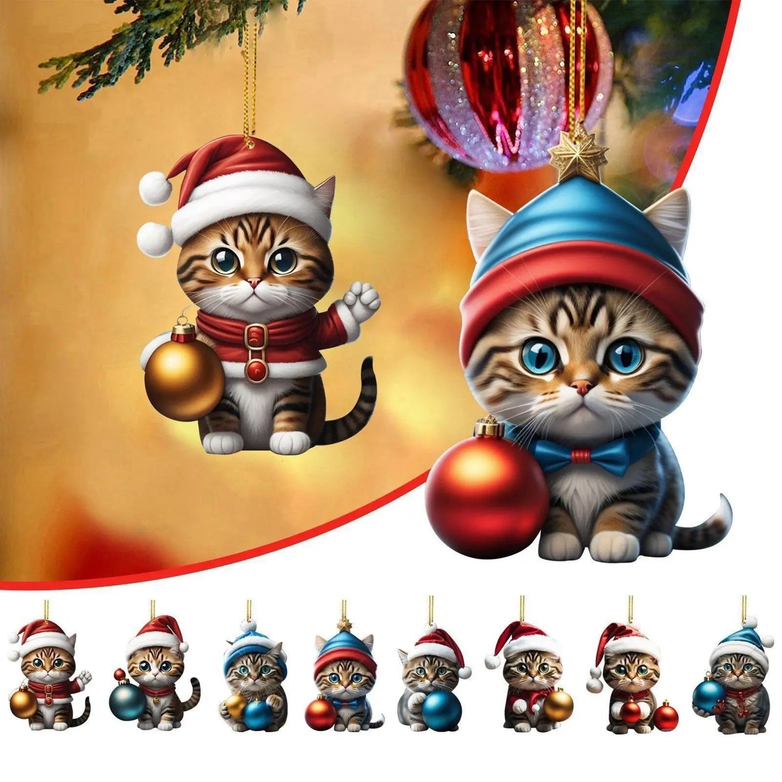 Cat Christmas Ornaments Set | 24 Piece Acrylic Advent Calendar Decorations VexonGear