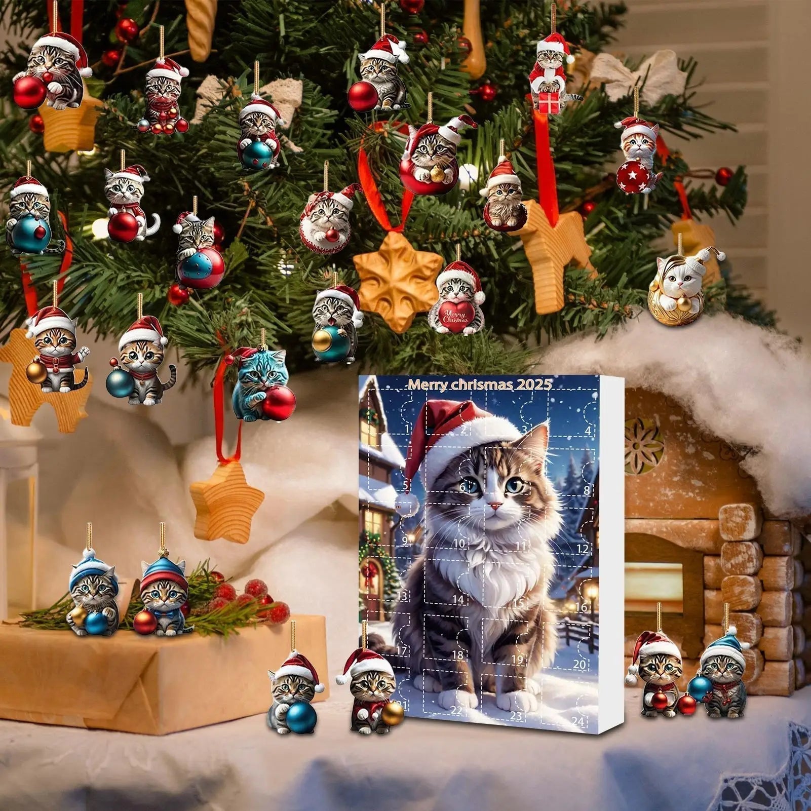 Cat Christmas Ornaments Set | 24 Piece Acrylic Advent Calendar Decorations VexonGear