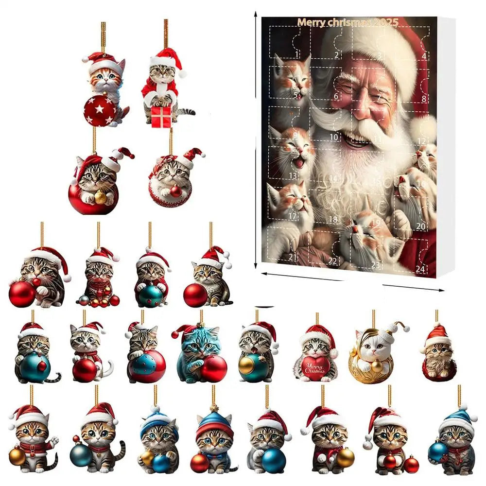 Cat Christmas Ornaments Set | 24 Piece Acrylic Advent Calendar Decorations VexonGear