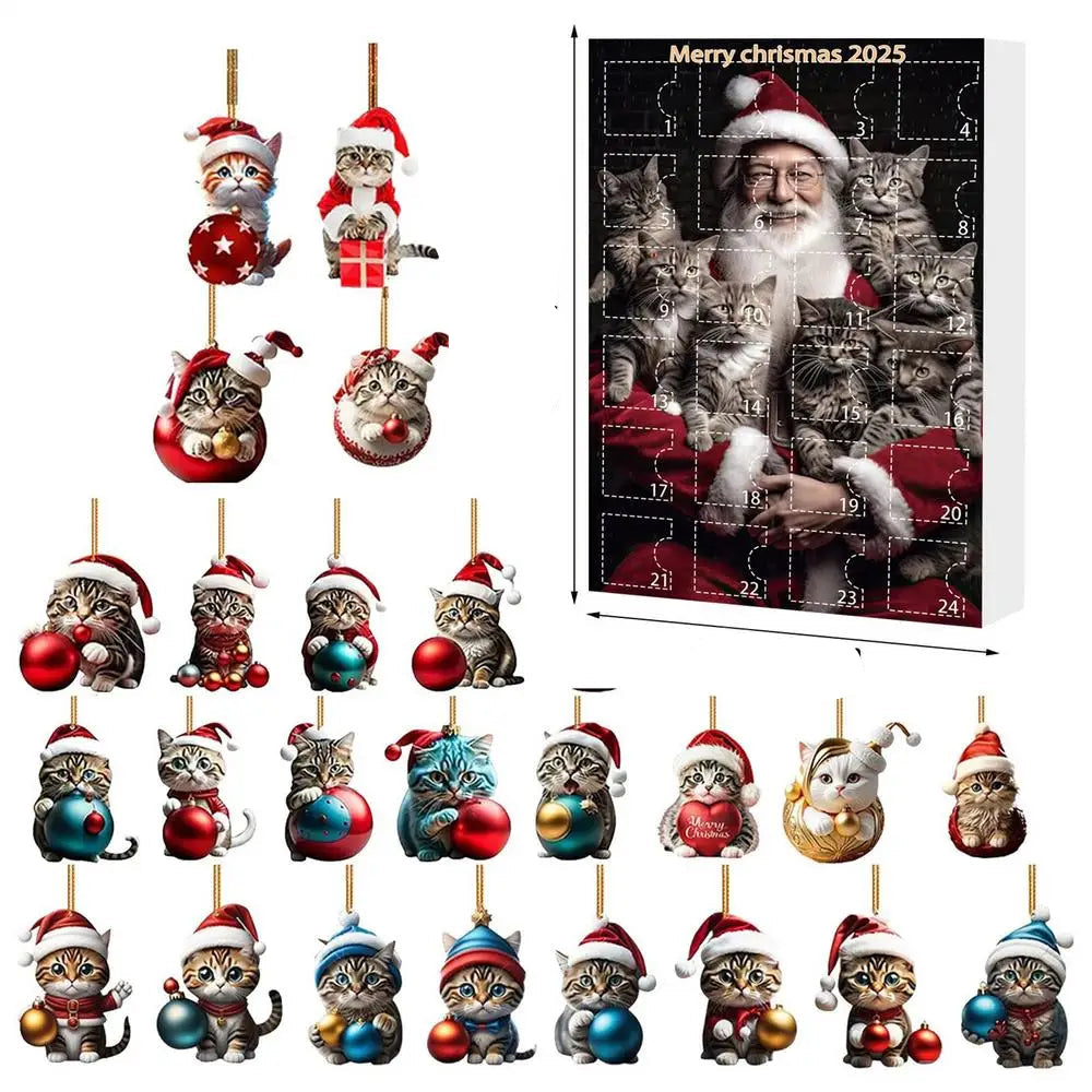 Cat Christmas Ornaments Set | 24 Piece Acrylic Advent Calendar Decorations VexonGear