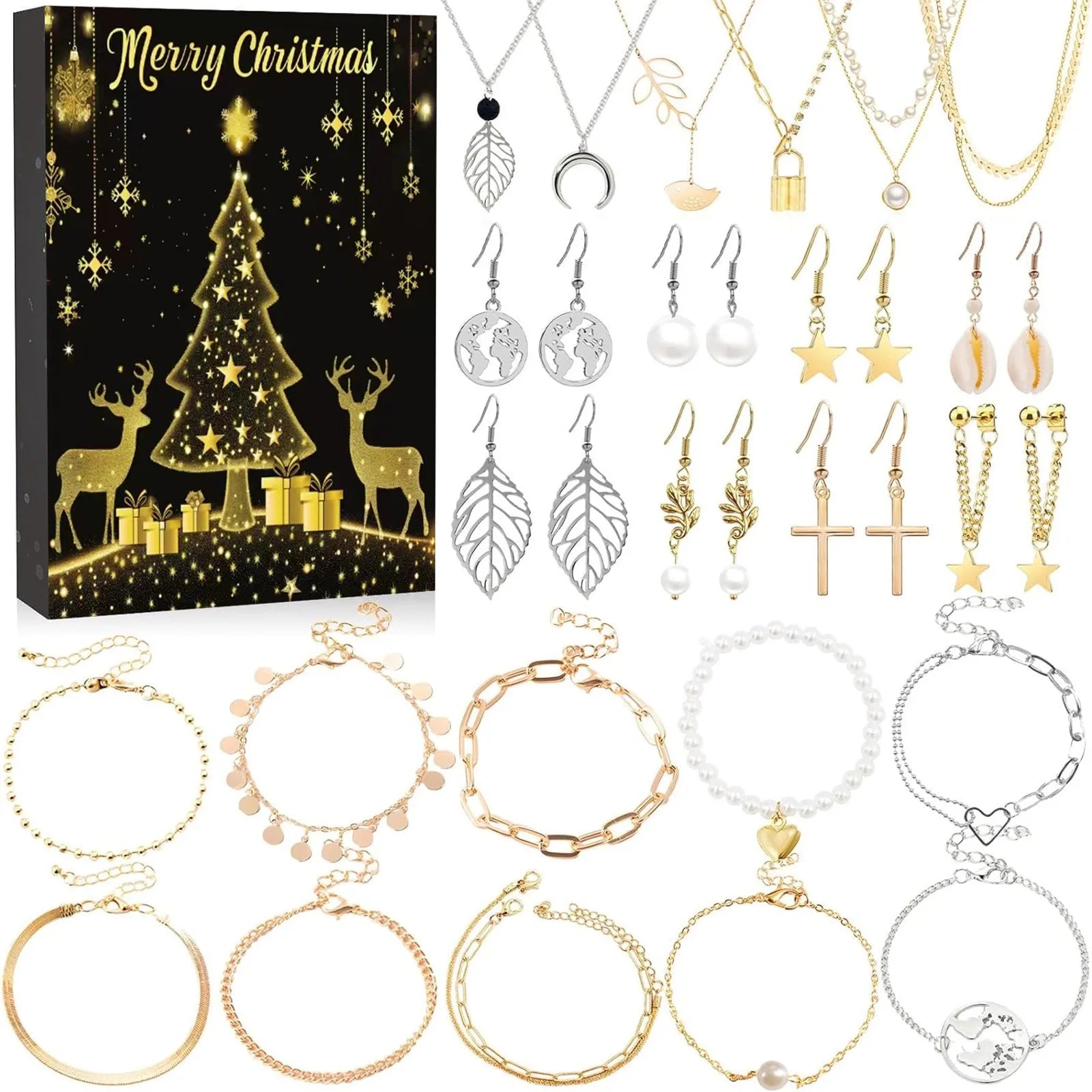 Christmas Jewelry Advent Calendar | 24 Gold Pink Accessories VexonGear