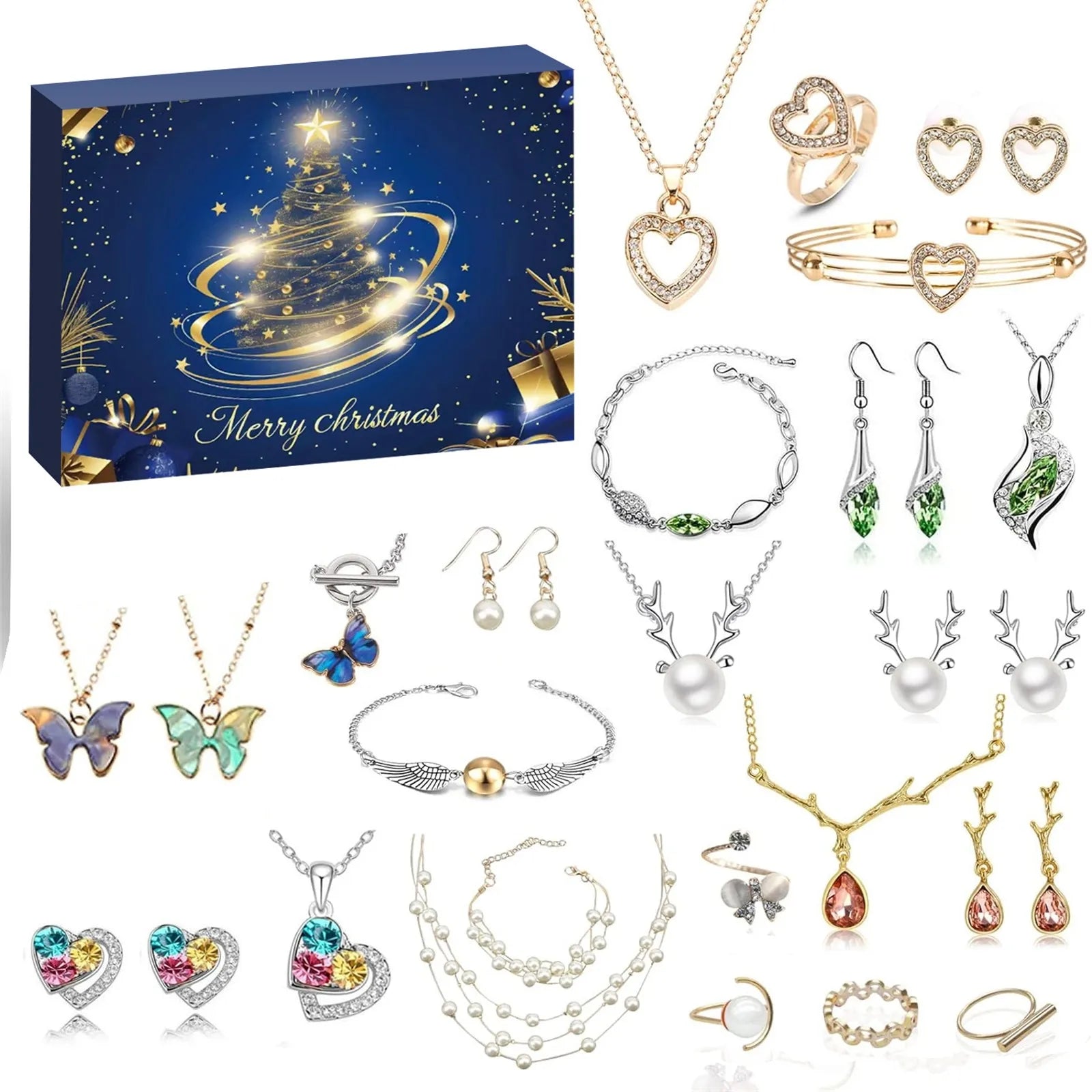 Christmas Jewelry Advent Calendar | 24 Gold Pink Accessories VexonGear