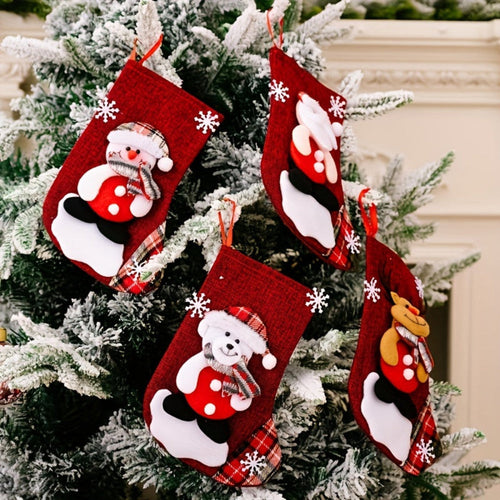 Christmas Stockings Set | Red Fabric Santa Snowman Reindeer Design VexonGear