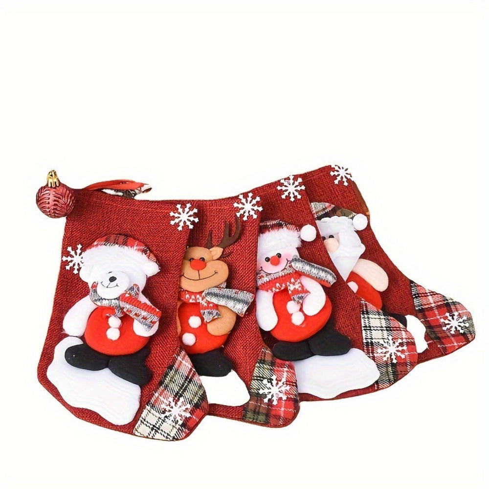 Christmas Stockings Set | Red Fabric Santa Snowman Reindeer Design VexonGear