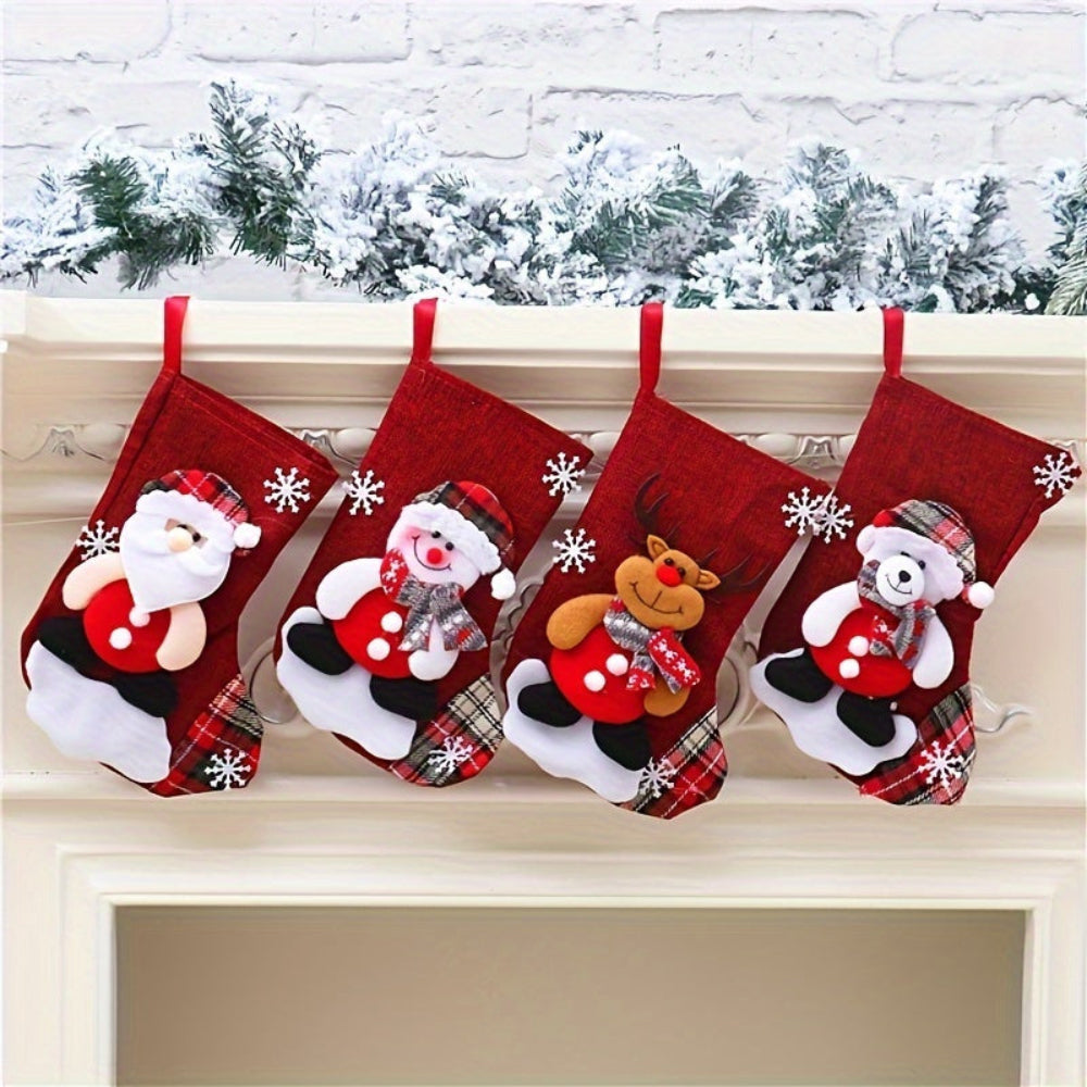 Christmas Stockings Set | Red Fabric Santa Snowman Reindeer Design VexonGear