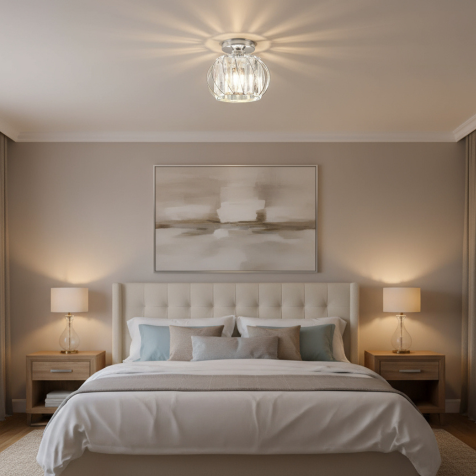 Flush Mount Ceiling Light, Glass Shade, E27 Fitting, Single Light VexonGear