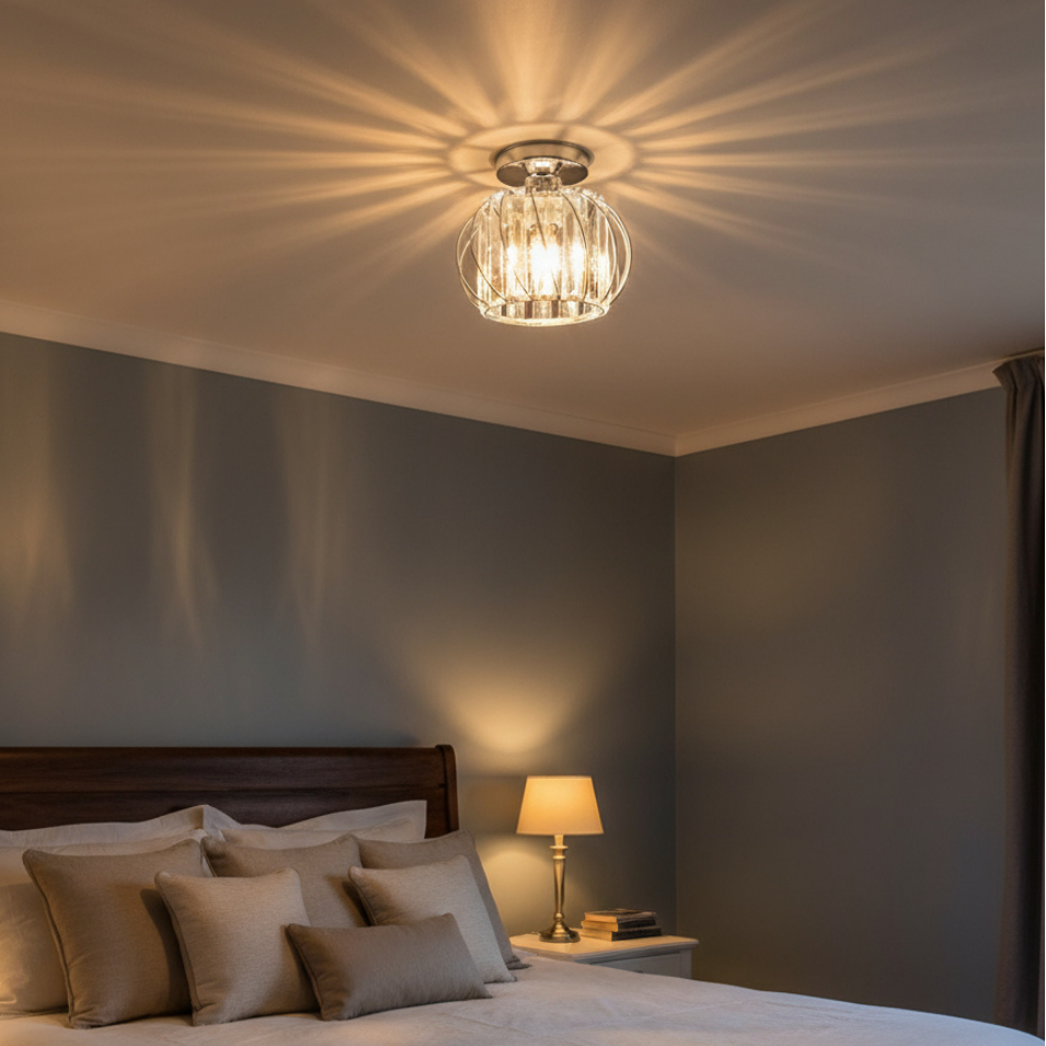 Flush Mount Ceiling Light, Glass Shade, E27 Fitting, Single Light VexonGear