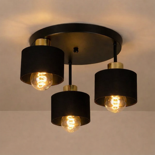 Ceiling Lamp 3 Light E27 Steel Frame Black and Gold Modern Industrial VexonGear