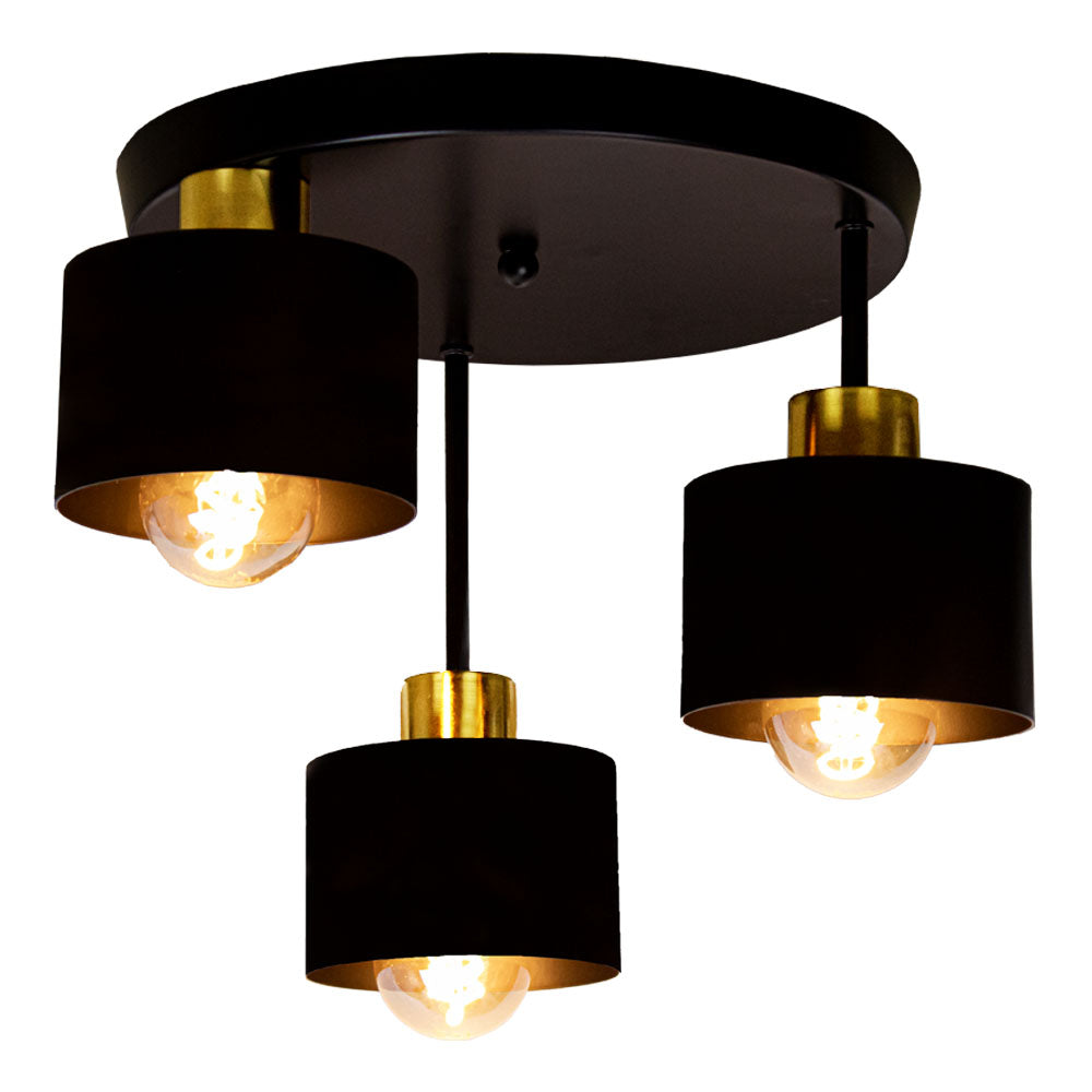 Ceiling Lamp 3 Light E27 Steel Frame Black and Gold Modern Industrial VexonGear