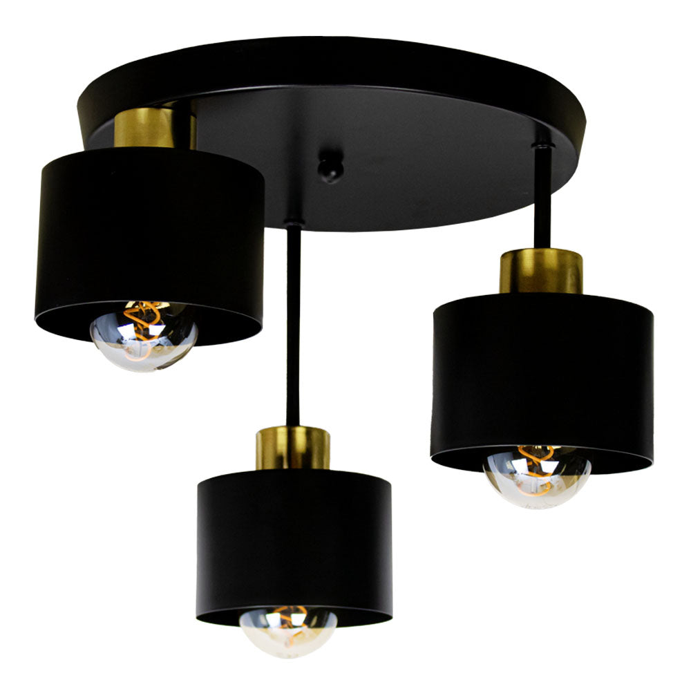 Ceiling Lamp 3 Light E27 Steel Frame Black and Gold Modern Industrial VexonGear