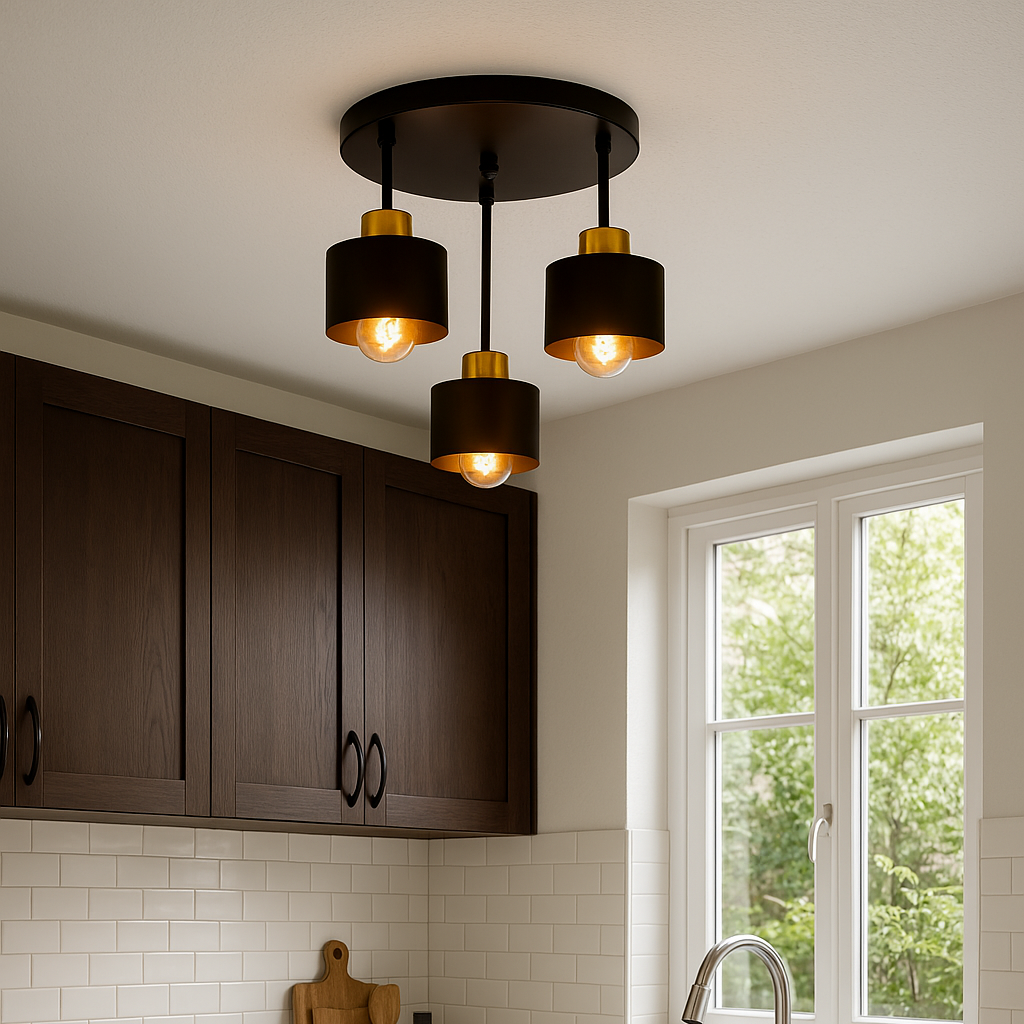 Ceiling Lamp 3 Light E27 Steel Frame Black and Gold Modern Industrial VexonGear
