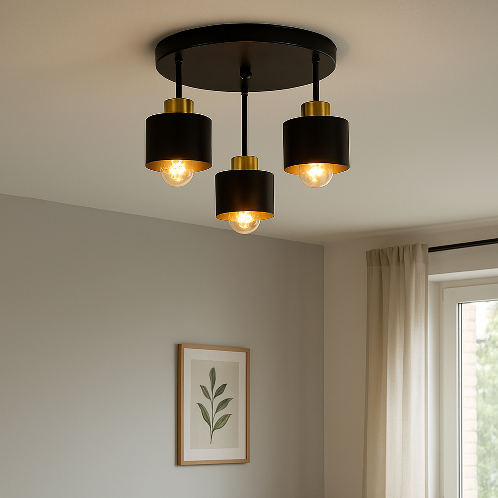 Ceiling Lamp 3 Light E27 Steel Frame Black and Gold Modern Industrial VexonGear